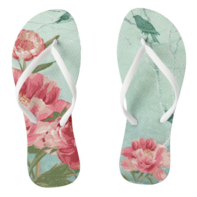 Pretty Retro Flower Bridesmaid Wedding Chintz Flip Flops (Footbed)
