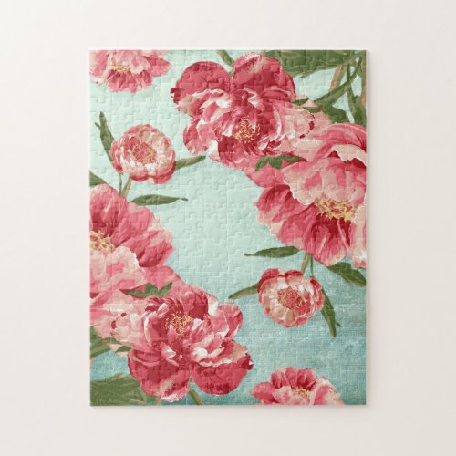 Pretty Retro Flower Chintz Peonies Personalized Jigsaw Puzzle