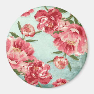 Pretty Retro Flower Chintz Peonies Personalized Magnet