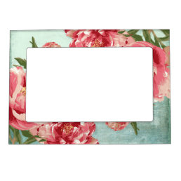 Pretty Retro Flower Chintz Peonies Personalized Magnetic Frame