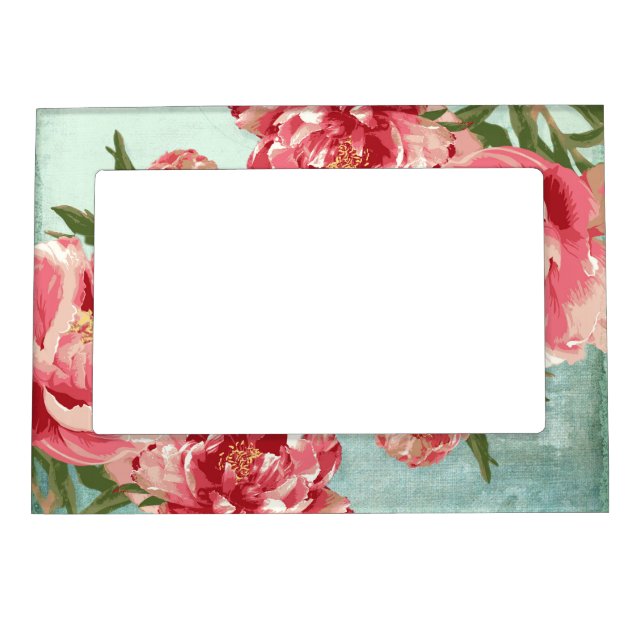 Pretty Retro Flower Chintz Peonies Personalized Magnetic Frame (Front)