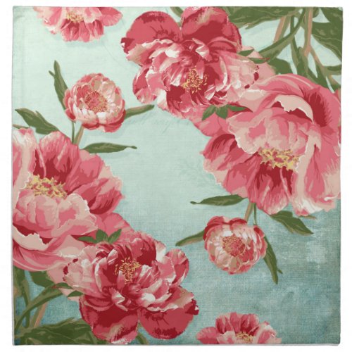 Pretty Retro Flower Chintz Peonies Personalized Napkin