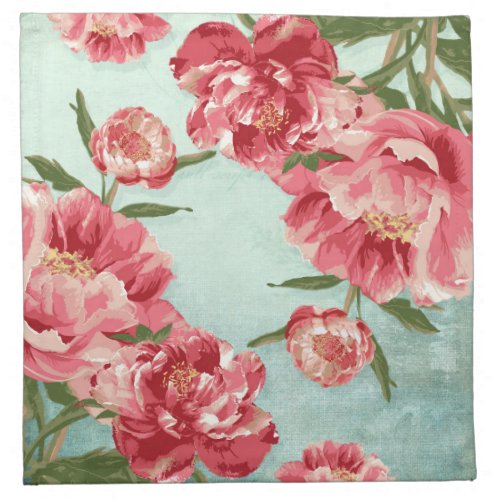 Pretty Retro Flower Chintz Peonies Personalized Napkin