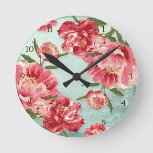 Pretty Retro Flower Chintz Peonies Personalized Round Clock