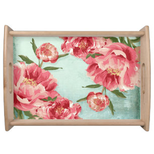 Pretty Retro Flower Chintz Peonies Personalized Serving Tray