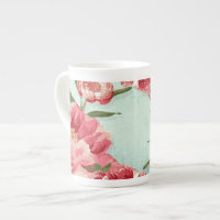 Pretty Retro Flower Chintz Peonies Personalized Tea Cup