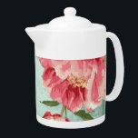 Pretty Retro Flower Chintz Peonies Personalized Teapot<br><div class="desc">Home decor items that are modern, pretty retro flower stylized peonies in bright fresh colors especially perfect for Spring or Summer weddings. This Collection is a contemporary take on an old school chintz flower fabric style. Elegant without being stuffy. Pretty vintage A pair of love birds roost in the birch...</div>