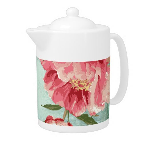 Pretty Retro Flower Chintz Peonies Personalized Teapot