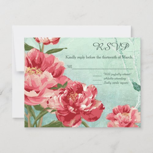 Pretty Retro Flower Chintz Peony Flowers n Birds RSVP Card