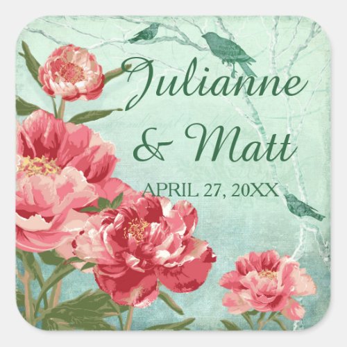 Pretty Retro Flower Favor Seals Chintz Peonies