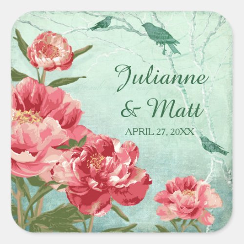 Pretty Retro Flower Favor Seals Chintz Peonies