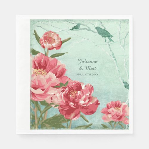 Pretty Retro Flower Peony Couples Shower Decor Napkins