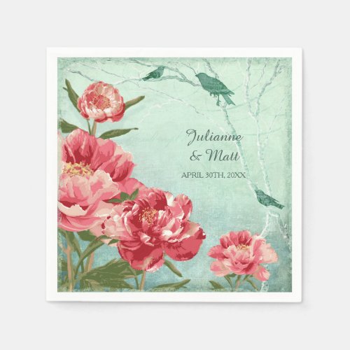 Pretty Retro Flower Peony Couples Shower Decor Paper Napkins