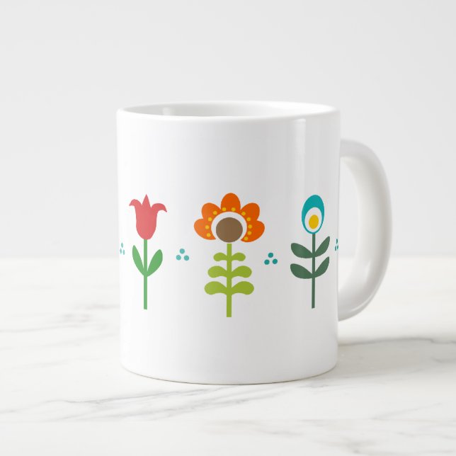 Pretty Retro folk flowers Giant Coffee Mug (Front Right)