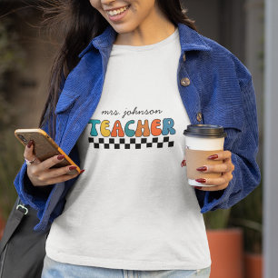 Pretty Retro Groovy & Checkered Teacher T-Shirt