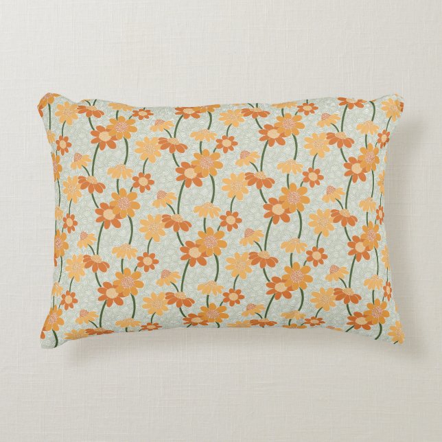Pretty retro muted 1970s Flowers Accent Pillow (Front)