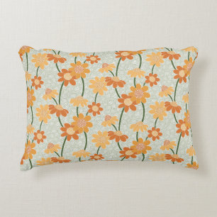 Pretty retro muted 1970s flowers accent pillow