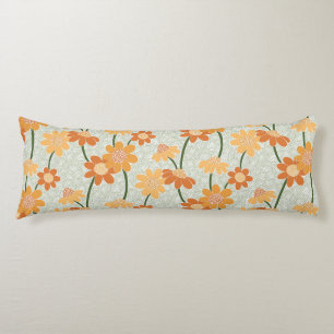 Pretty retro muted 1970s flowers body pillow