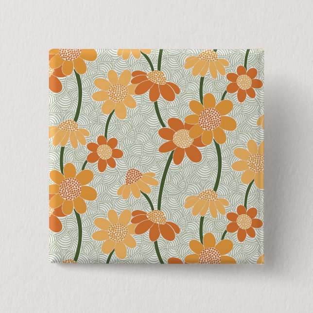 Pretty retro muted 1970s Flowers Button (Front)