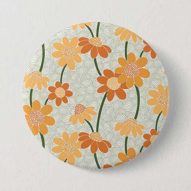 Pretty retro muted 1970s Flowers Button (Front)