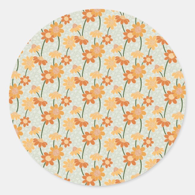 Pretty retro muted 1970s flowers classic round sticker (Front)