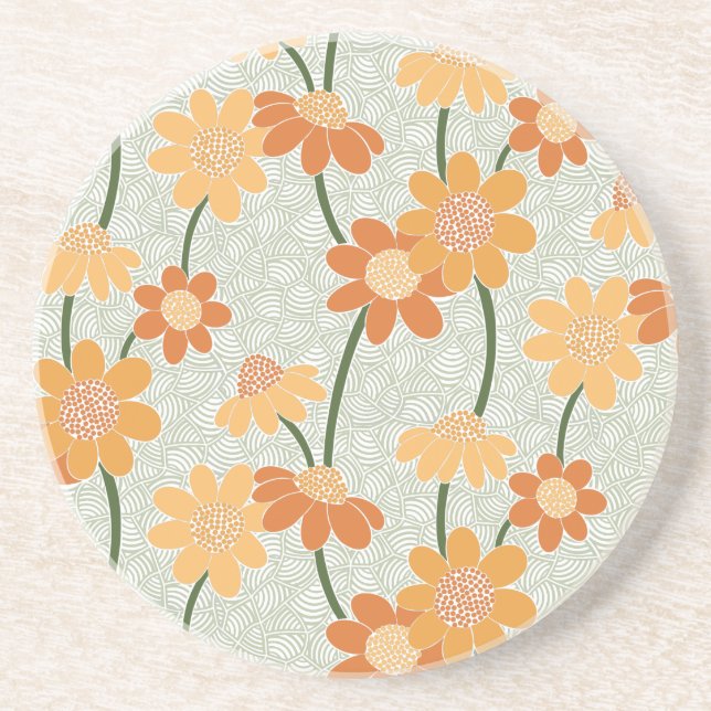 Pretty retro muted 1970s flowers coaster (Front)