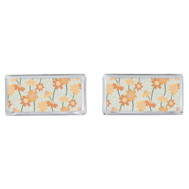 Pretty retro muted 1970s flowers cufflinks (Front)