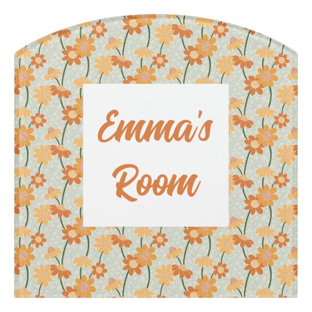 Pretty retro muted 1970s Flowers Door Sign (Contour Front)