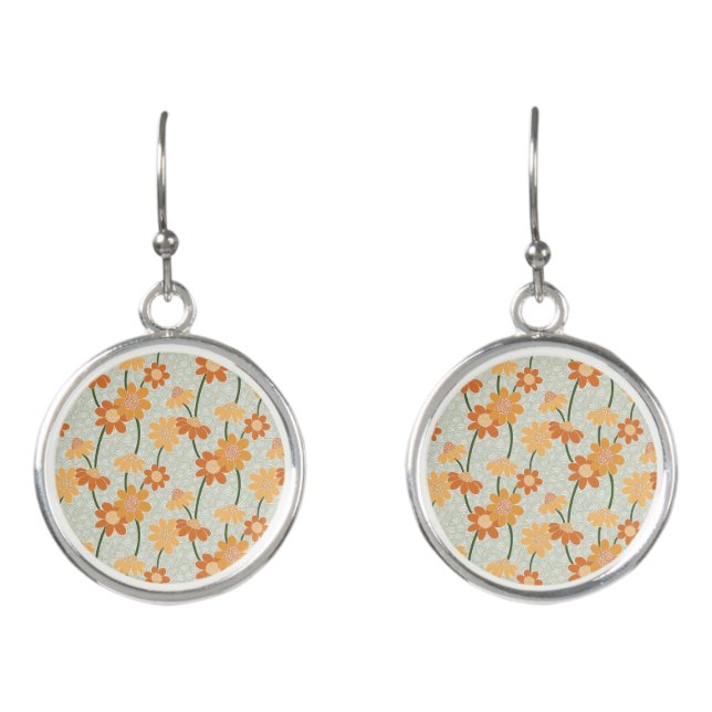 Pretty retro muted 1970s flowers earrings (Front)