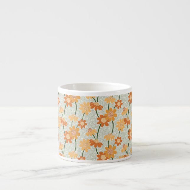 Pretty retro muted 1970s flowers espresso cup (Front)