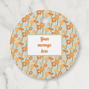 Pretty retro muted 1970s flowers favor tags