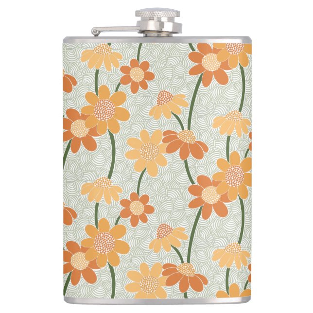 Pretty retro muted 1970s flowers flask (Front)