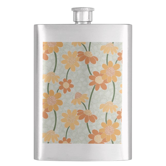 Pretty retro muted 1970s flowers flask (Front)