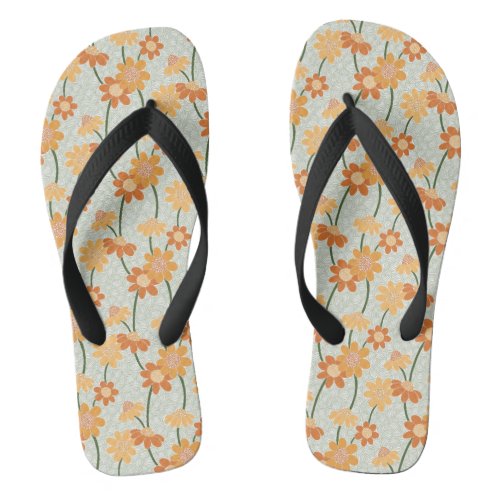 Pretty retro muted 1970s flowers flip flops