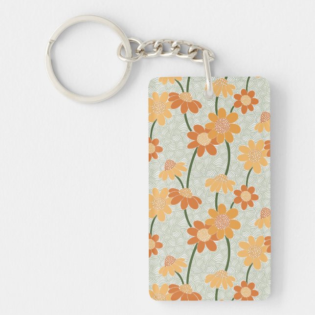 Pretty retro muted 1970s flowers keychain (Front)