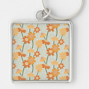 Pretty retro muted 1970s flowers keychain