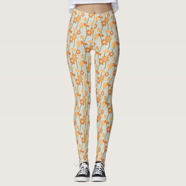 Pretty retro muted 1970s flowers leggings (Front)