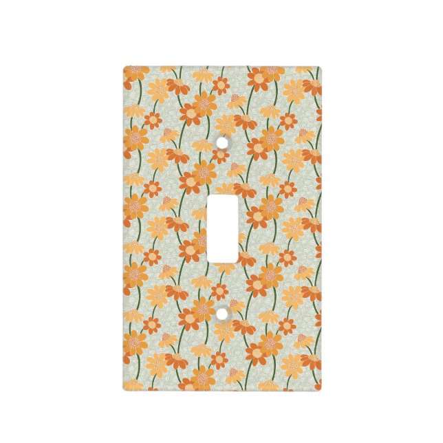 Pretty retro muted 1970s Flowers Light Switch Cover (Front)