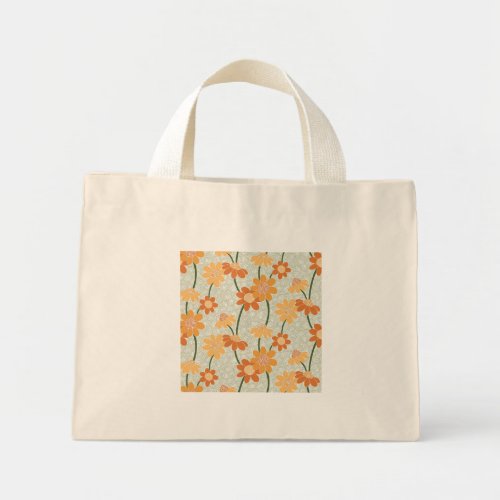 Pretty retro muted 1970s Flowers Mini Tote Bag