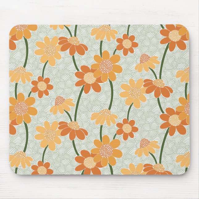 Pretty retro muted 1970s flowers mouse pad (Front)