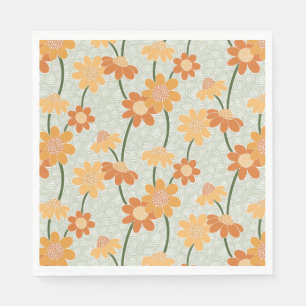Pretty retro muted 1970s flowers napkins
