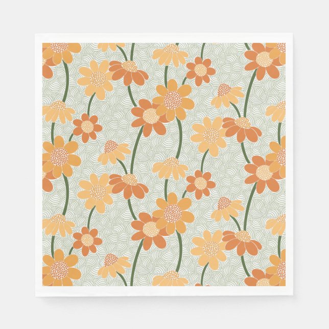 Pretty retro muted 1970s flowers napkins (Front)