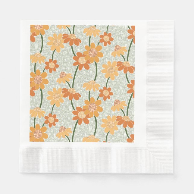 Pretty retro muted 1970s flowers napkins (Front)