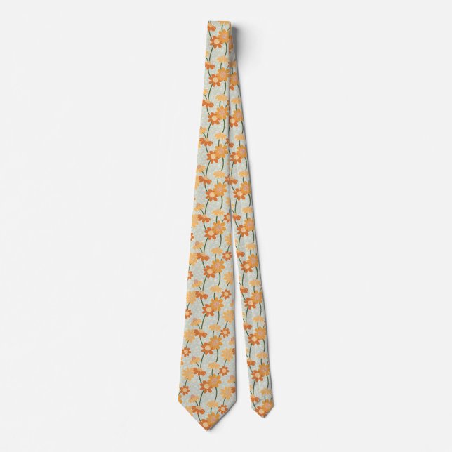 Pretty retro muted 1970s flowers neck tie (Front)