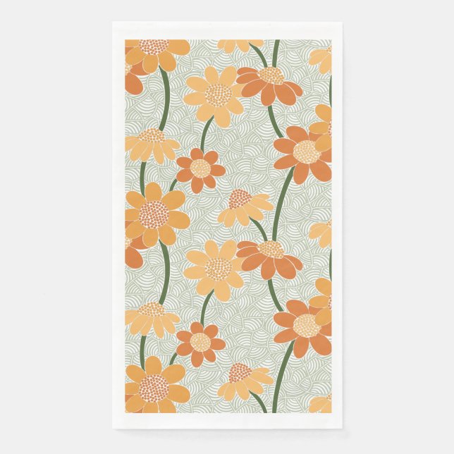 Pretty retro muted 1970s flowers paper guest towels (Front)