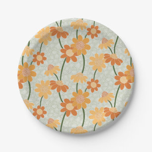 Pretty retro muted 1970s flowers paper plates