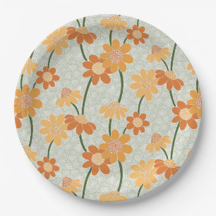 Pretty retro muted 1970s flowers paper plates