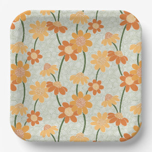 Pretty retro muted 1970s flowers paper plates