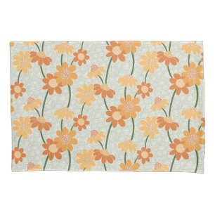 Pretty retro muted 1970s flowers pillow case