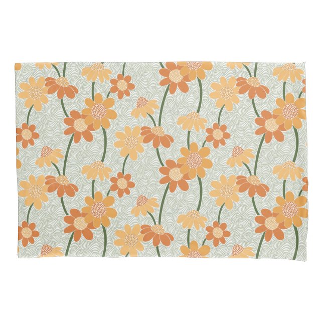 Pretty retro muted 1970s flowers pillow case (Front-Left)